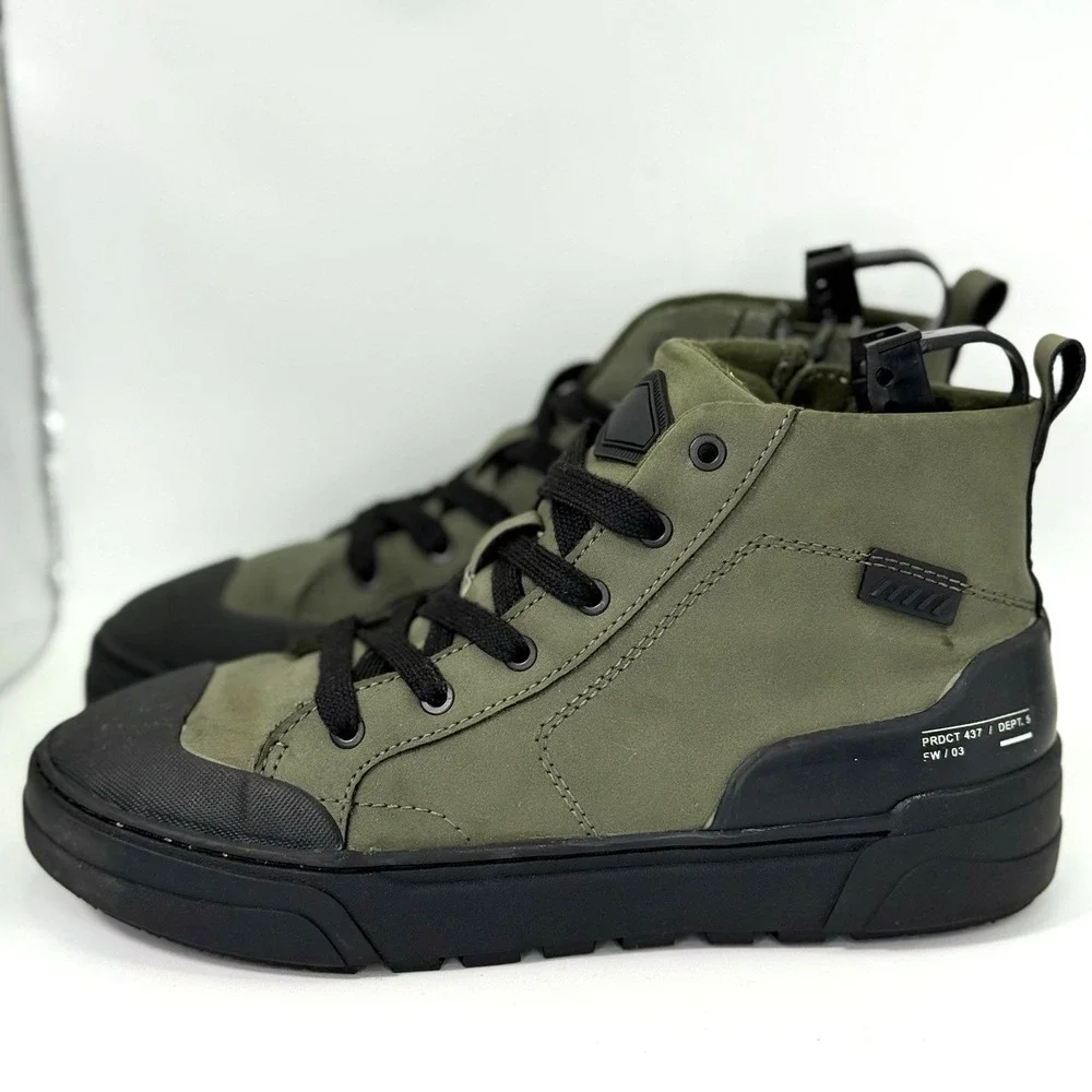 Zara Kids 35 EU Olive Green High Top Sneakers Zip Lace Boots Black Sole